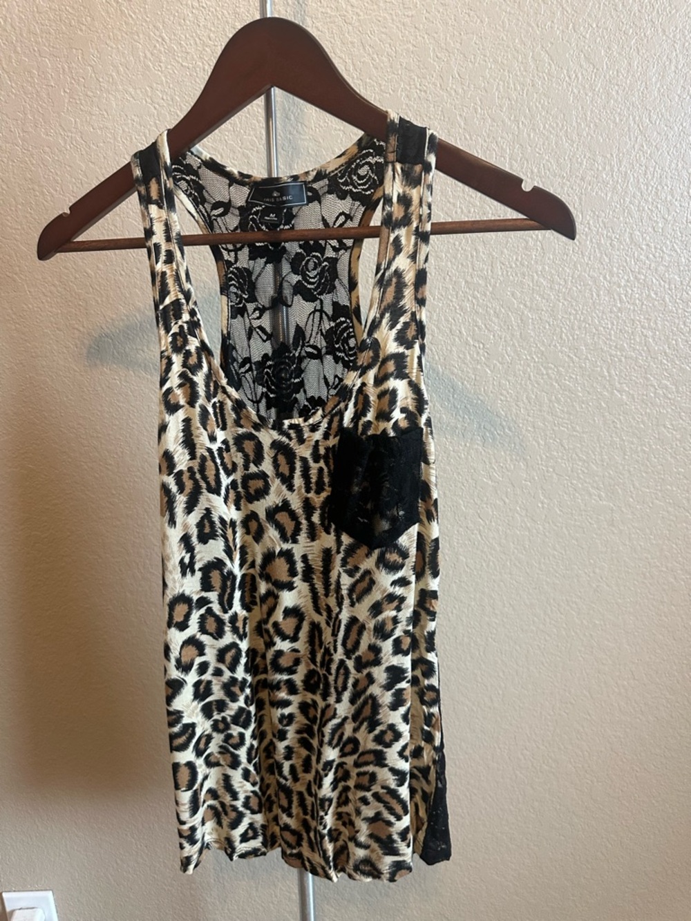 Basic Leopard Print Lace-Back Tank Top - Black/Tan